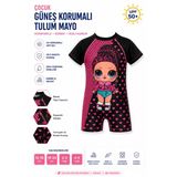 Kız Çocuk +40 Faktör Güneş Uv Kurumalı.italyan Kumaş Süper Kalite Pembe Siyah Tulum Mayo