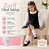 Kız Çocuk 6'lı Beyaz Dantelli Soket Çorap, Yüksek Pamuklu Okul Gösteri ve Özel Gün Çorabı - 11 Yaş - 00-Beyaz