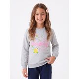 Kız Çocuk Açık Gri Melanj Pamuklu Bisiklet Yaka Tam Kalıp Kelebek Baskılı Sweatshirt (3 Yaş)