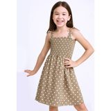 KIZ ÇOCUK ASKILI ELBİSE ÇİÇEK DESENLİ B35 HCM00119 BEJ 11 Yaş