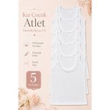 Kız Çocuk Atlet Geniş Askılı 5 li Paket Likralı Dantelli BEYAZ