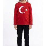 Kız Çocuk Ay Yıldız Türk Bayraklı Uzun Kollu Tişört Kırmızı