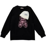 Kız Çocuk Ayı Baskı Şapka Aksesuarlı Sweatshirt - Siyah - 3 - 4 Yaş