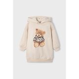 Kız Çocuk Ayı Baskılı Kapüşonlu Sweatshirt Elbise - Bej - 3 Yaş - Yeşil