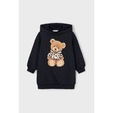 Kız Çocuk Ayı Baskılı Kapüşonlu Sweatshirt Elbise - Siyah - 6 Yaş - Yeşil