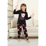 Kız Çocuk Ayıcık Baskılı %100 Pamuk İnterlok Kumaş Pijama Takımı 12347