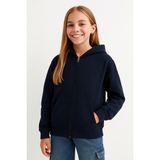 Kız Çocuk Basic Fermuarlı Kapüşonlu Okul Sweatshırt G2025-3-2 - Lacivert - 12 Yaş