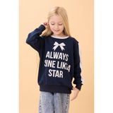 Kız Çocuk Baskılı Bisiklet Yaka Mevsimlik Sweatshirt Lacivert - 9 - 10 Yaş
