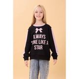 Kız Çocuk Baskılı Bisiklet Yaka Mevsimlik Sweatshirt Siyah - 9 - 10 Yaş