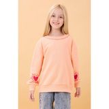Kız Çocuk Baskılı Bisiklet Yaka Mevsimlik Sweatshirt Somon - 10 - 11 Yaş