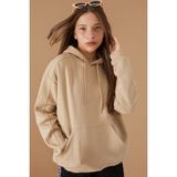 Kız Çocuk Bej Basic Uzun Kol Şardonlu Kapüşonlu Sweatshirt 19192 - 7 - 8 Yaş