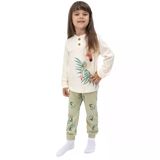Kız Çocuk Bej Papağan Baskılı 2'Li Pijama Takımı