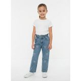 Kız Çocuk Beli Lastikli ve Fiyonklu Kot Pantolon - Mavi - 11 Yaş