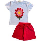 Kız Çocuk Beyaz-Fuşya Papatyalı Şortlu Takım - 9 - 10 Yaş - Beyaz - Fuşya
