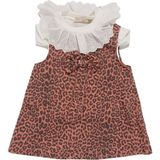 Kız Çocuk Beyaz Kiremit Leopar Desenli Tek Fiyonklu Kot Elbise - 1015743 - 2 Yaş - Çok Renkli