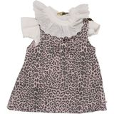 Kız Çocuk Beyaz Pembe Leopar Desenli Tek Fiyonklu Kot Elbise - 1015742 - 2 Yaş - Çok Renkli