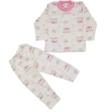 Kız Çocuk Beyaz Pembe Yıldızlı Ayılı Desenli 2'Li Pijama Takımı