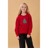 Kız Çocuk Bisiklet Yaka Nakış Detaylı Kışlık Sweatshirt