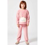 Kız Çocuk Bisiklet Yaka Standart Kol Uzun Kol Regular Kalıp Peluş Örme Pijama Takımı Dayanıklı