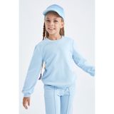 Kız Çocuk Bisiklet Yaka Sweatshirt Mavi-BE731
