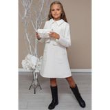 Kız Çocuk Blazer Ceketli Bebe Yaka Sıfır Kol Triko Beyaz Elbise - 6 - 7 Yaş