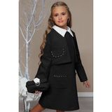 Kız Çocuk Blazer Ceketli Bebe Yaka Sıfır Kol Triko Siyah Elbise - 7 - 8 Yaş