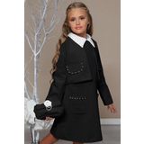 Kız Çocuk Blazer Ceketli Bebe Yaka Sıfır Kol Triko Siyah Elbise