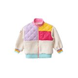 Kız Çocuk Blok Renkli Kapitoneli Polar Ceket - Pembe/Çok Renkli