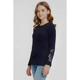 Kız Çocuk Bluz-Çiçek Nakışlı 12-16 Yaş 12542 MODANINO (Koyu Lacivert)