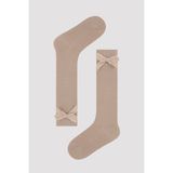 Kız Çocuk Brown Ribbon Pantolon Çorabı - Ten - 27 - 30