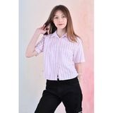 Kız Çocuk Büzgü Detaylı-Çizgi Desenli Crop Gömlek 6-14 Yaş 12251