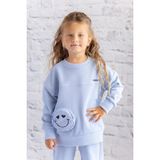 Kız Çocuk Cep Detaylı Baskılı Sweatshirt - Bebek Mavisi - 7 - 8 Yaş - Bebek Mavisi - Lacivert