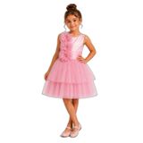 Kız Çocuk Çiçek Aplikeli Prenses Abiye Elbise Ak355, PEMBE, 5 YAŞ
