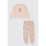 Kız Çocuk Çiçek Desenli Bej Pijama Takımı 4 Yaş (104 cm)