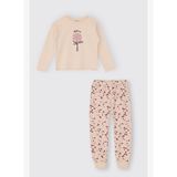 Kız Çocuk Çiçek Desenli Bej Pijama Takımı