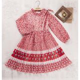 Kız Çocuk Çiçek Piliseli Baskılı Elbise BGL-ST04444