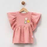 Kız Çocuk Çiçekli Yazlık Müslin Elbise - Pembe - 4 Yaş