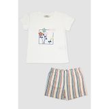 Kız Çocuk Çizgi Desenli Ekru Pijama Takımı 3 Yaş (98 cm)
