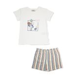 Kız Çocuk Çizgi Desenli Ekru Pijama Takımı 6 Yaş (116 cm)
