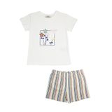 Kız Çocuk Çizgi Desenli Ekru Pijama Takımı 8 Yaş (128 cm)