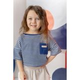 Kız Çocuk Çizgili Çep Detaylı Crop T-Shirt - Lacivert Çizgili - 5 - 6 Yaş