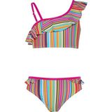 Kız Çocuk Çok Renkli Çizgili Fuşya Biyeli Bikini Takımı 25SG001ST - 7 - 8 Yaş