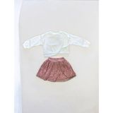 Kız Çocuk Crop Bluz Pul Payetli Etekli Takım - Ekru - Pembe - 3 - 4 Yaş
