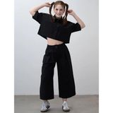 Kız Çocuk Crop Gömlek Poplin Pantolon Takım - 10 - 11 Yaş - Siyah