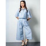 Kız Çocuk Crop Gömlek Poplin Pantolon Takım - 12 - 13 Yaş - Mavi