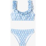 Kız Çocuk Cute Flowers Desenli Bandeau Bikini Takımı - Renkli - 6 - 7 Yaş