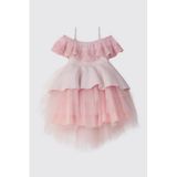 Kız Çocuk Dantel Detaylı Pembe Parti Elbisesi 8 Yaş (128 cm)