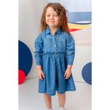Kız Çocuk Denim Önden Düğmeli Elbise - Indigo - 3 - 4 Yaş