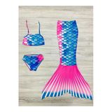 Kız Çocuk Deniz Kızı Mayo Pembe Renkli 3'Lü Takım.alt Üst Bikini Ve Kuyruk.