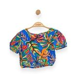 Kız Çocuk Desenli Crop Bluz (Mavi)